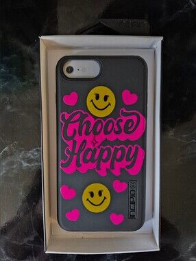🎁🆓️Incipio Black Phone Case Pink Choose Happy Yellow Smiley Faces Design Added